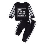 Casual Plaid Stitching Round Neck Letter Print Sweater Trousers Suit - Cindi Book