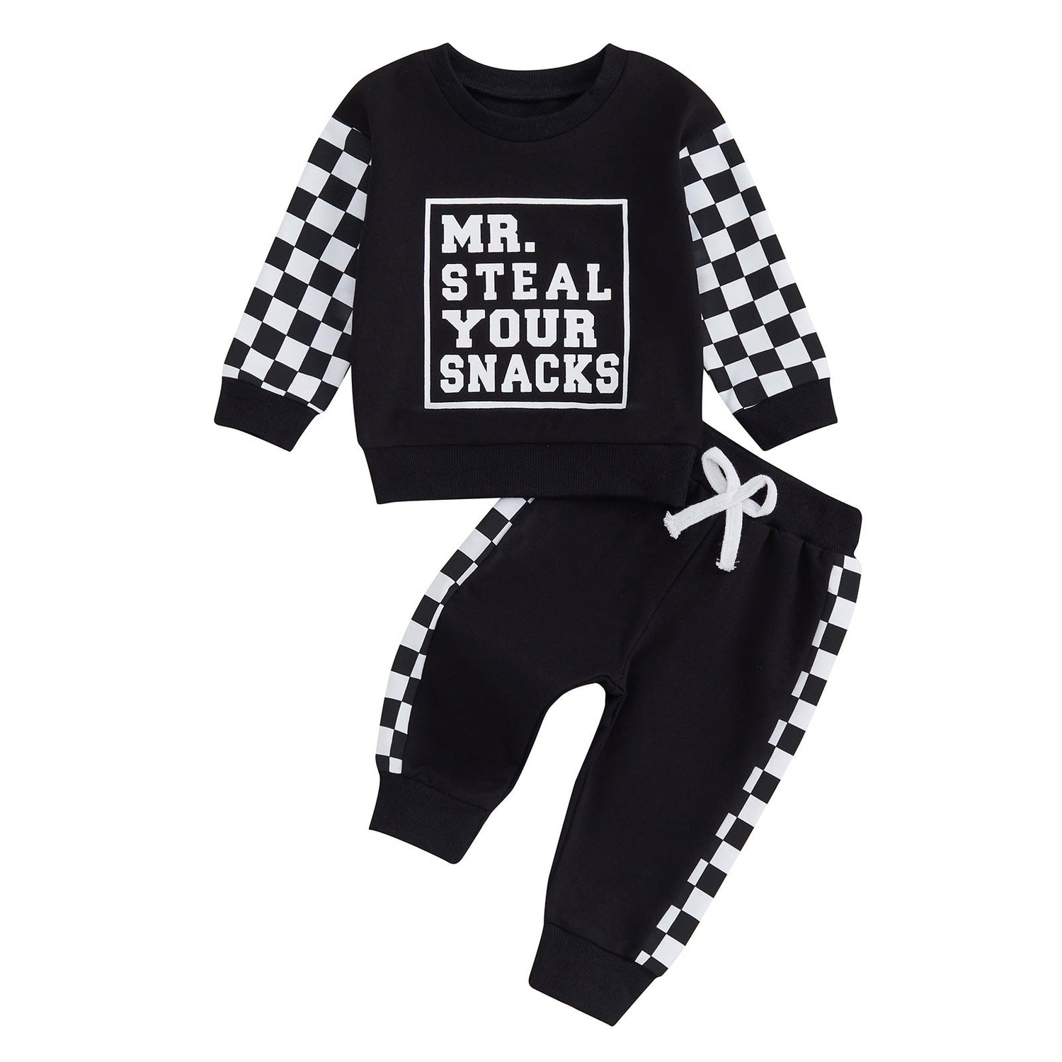 Casual Plaid Stitching Round Neck Letter Print Sweater Trousers Suit - Cindi Book