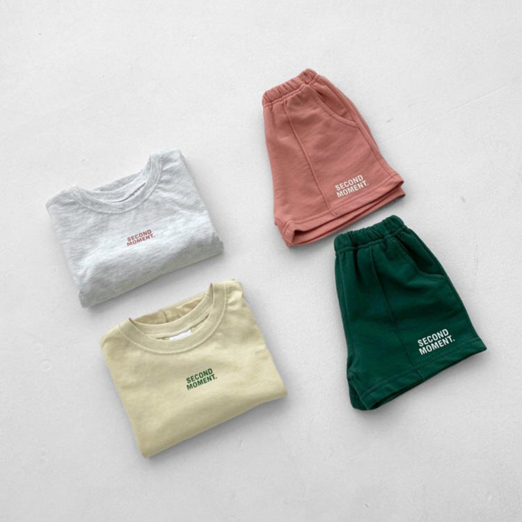 Boys and Girls Casual Thin Short Sleeve Shorts Two-Piece Set