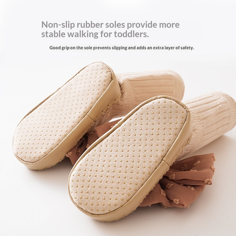 Baby Shoes And Socks Non Slip Leather Soled First Walker Socks With Lace Bow Details - Cindi Book