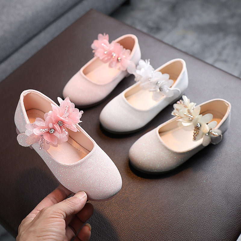 Solid Color Girl Rhinestone String Flower Small Single-layer Shoes Dancing Shoes - Cindi Book