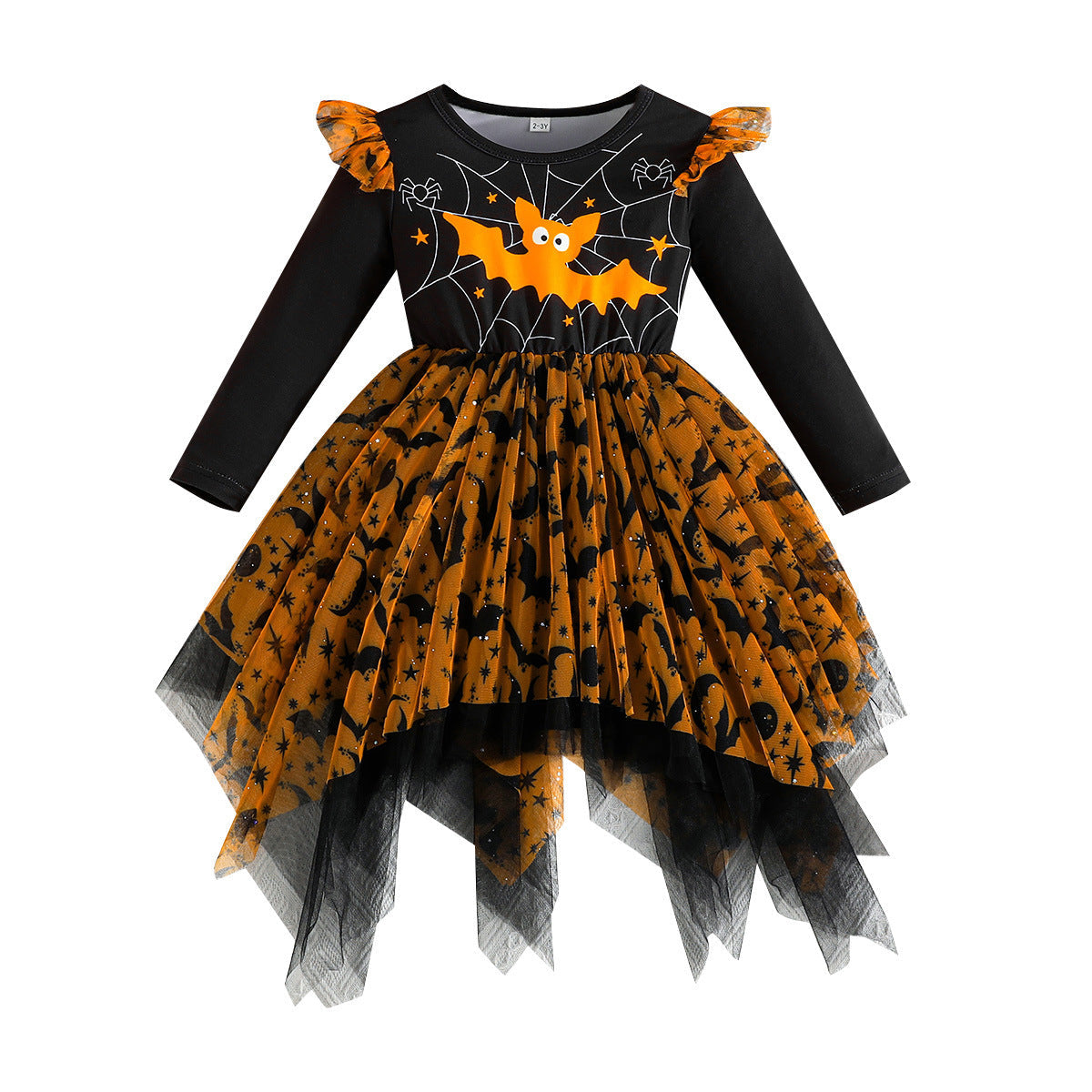 Mesh Irregular Hem Hanging Corner Printing Fashion Girls Dress - Cindi Book