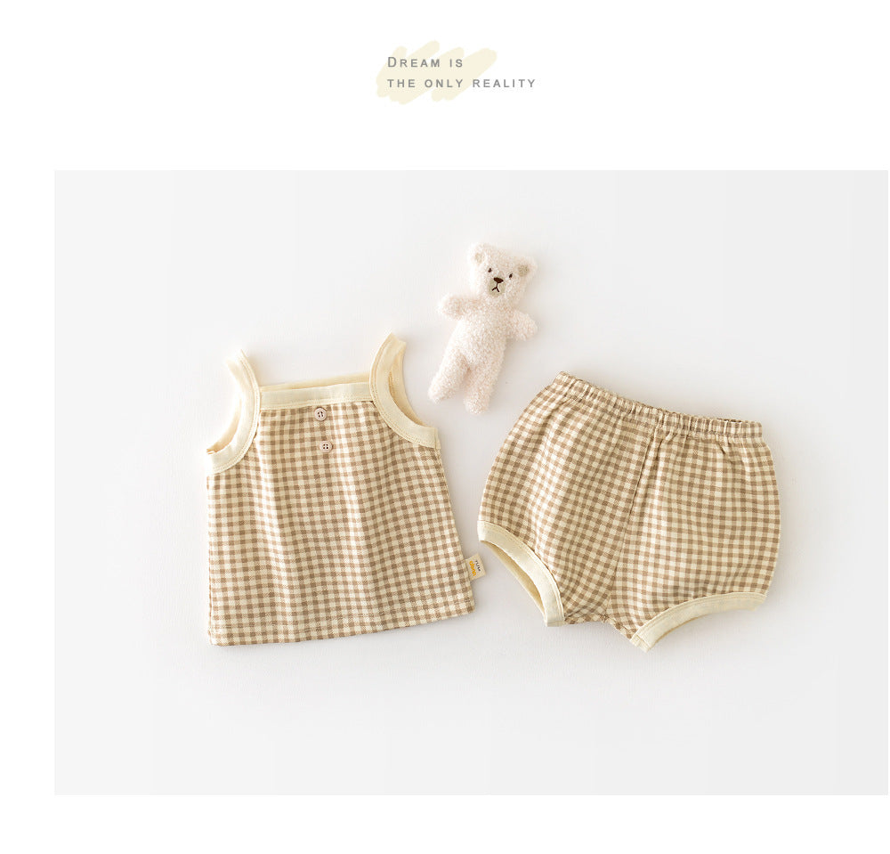 Baby Suit Summer Pajamas New Korean Style Infant Thin Suspenders Vest Shorts Boys 'and Girls' Home Wear - Cindi Book