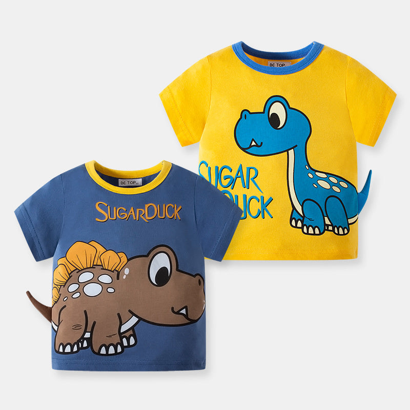 Cartoon Three-dimensional Dinosaur Boys' T-shirt Summer Korean Cartoon - Cindi Book
