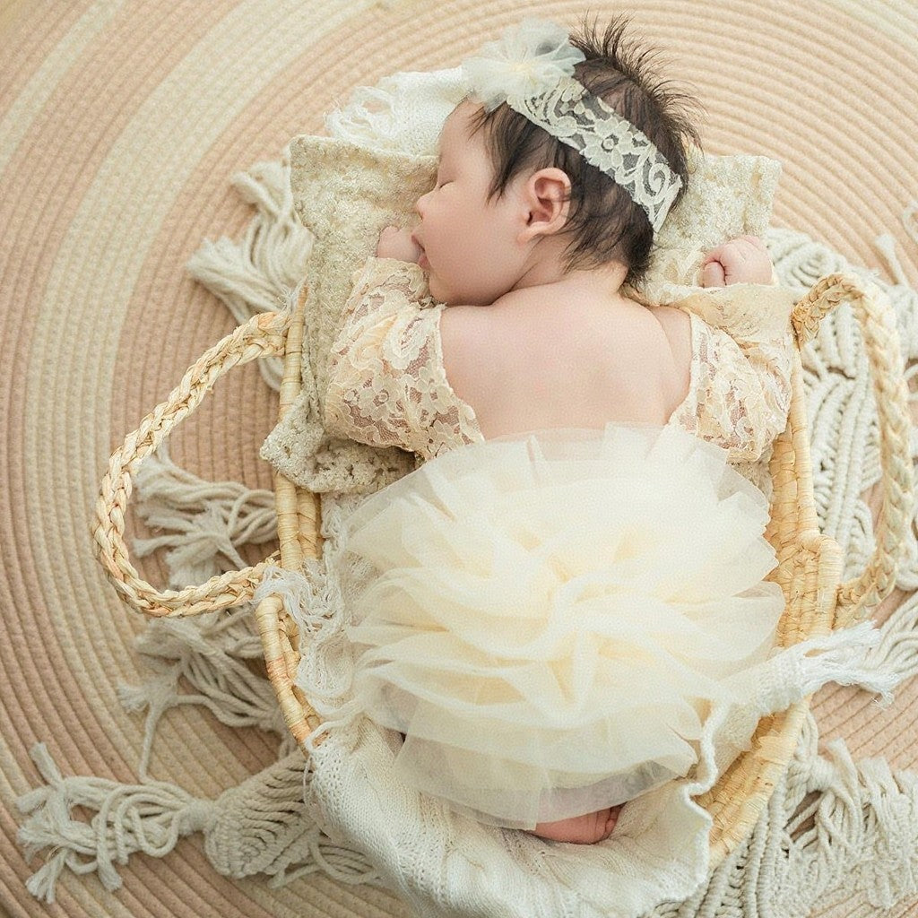 Newborn Costumes Lace Puff Gauze Skirt Headdress Flower Two-Piece Set