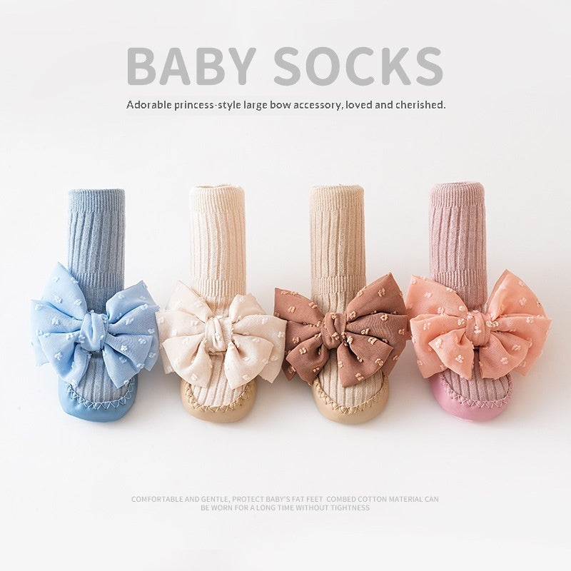 Baby Shoes And Socks Non Slip Leather Soled First Walker Socks With Lace Bow Details - Cindi Book