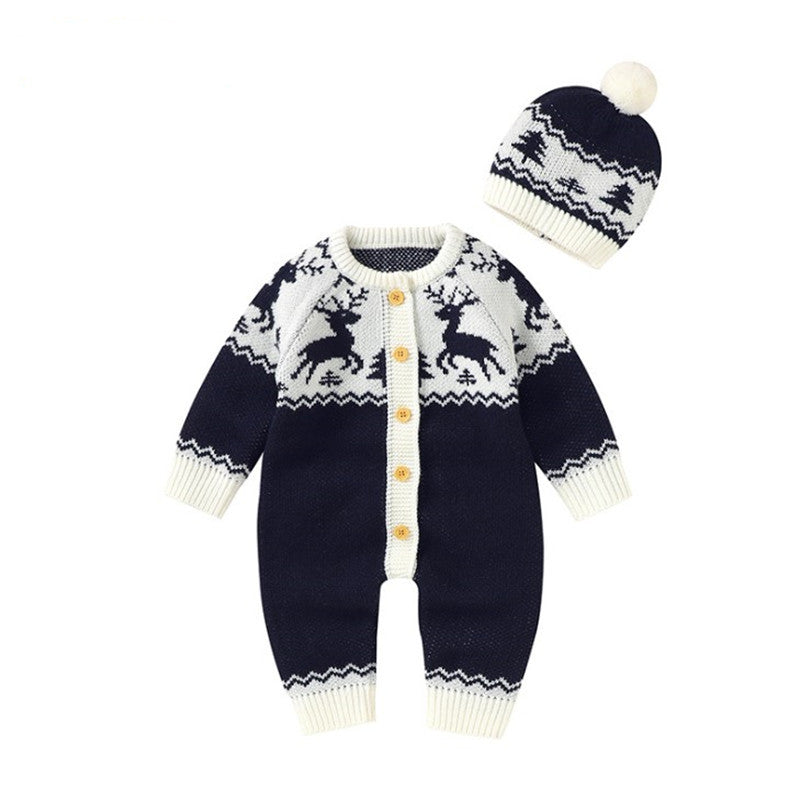 Baby Christmas Elk Knitted One-piece Suit - Cindi Book