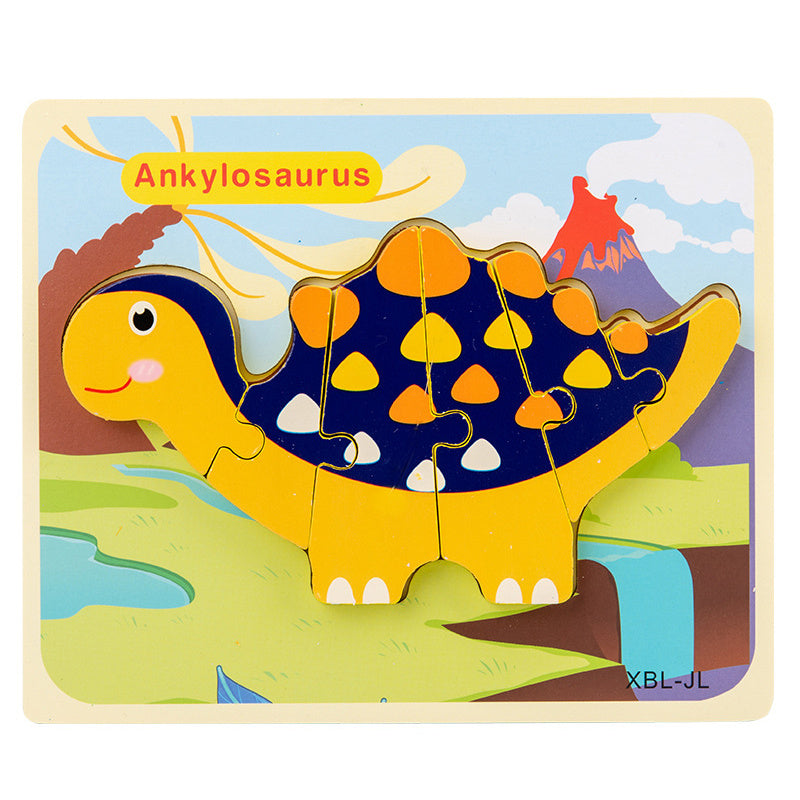 Baby Wooden Cartoon Dinosaur 3D Puzzle Jigsaw for Kids Montessori Early Learning Educational Puzzle Toys - Cindi Book