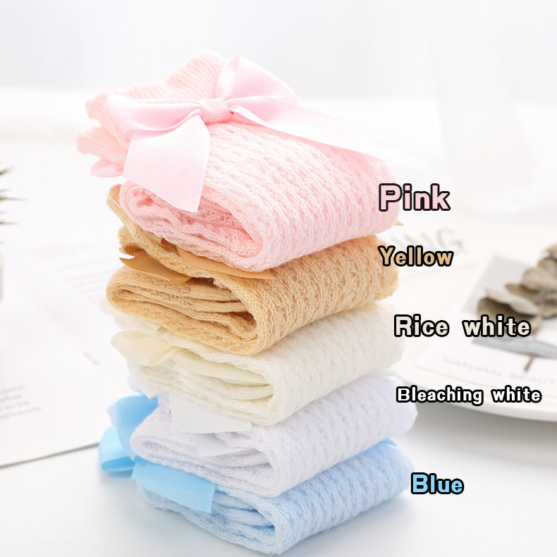 Baby Infants Kids Toddlers Girls Boys Knee High Socks Tights Leg Warmer Ribbon Bow Solid Cotton Stretch Cute Lovely - Cindi Book