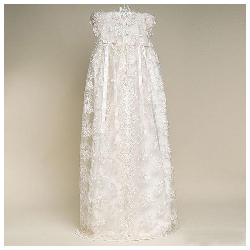 Girls Dress Short-sleeved Lace Embroidered Mesh Dress - Cindi Book