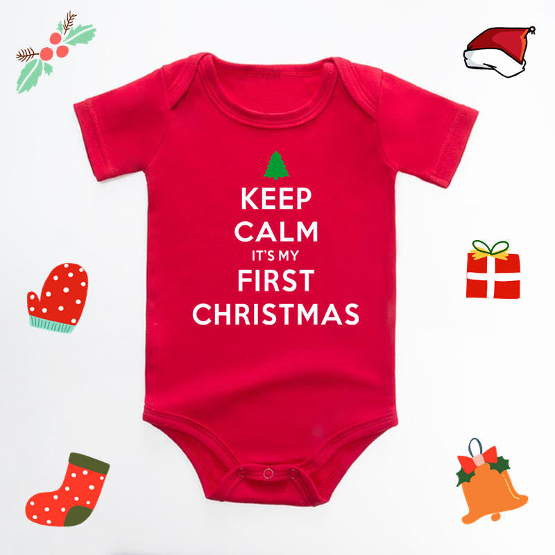 Christmas Deer English Letters Printed Red Triangle Rompers - Cindi Book