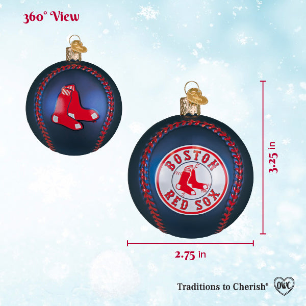 Old World Christmas Red Sox Baseball Ornament - hand-blown glass Christmas tree ornament (view 5)