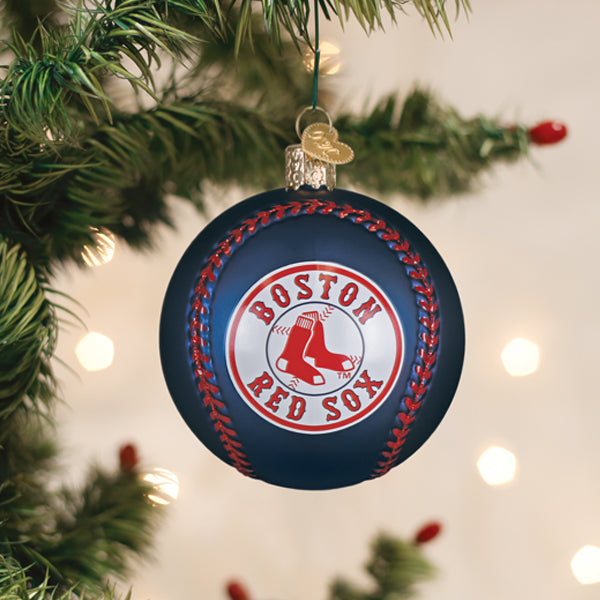 Old World Christmas Red Sox Baseball Ornament - hand-blown glass Christmas tree ornament