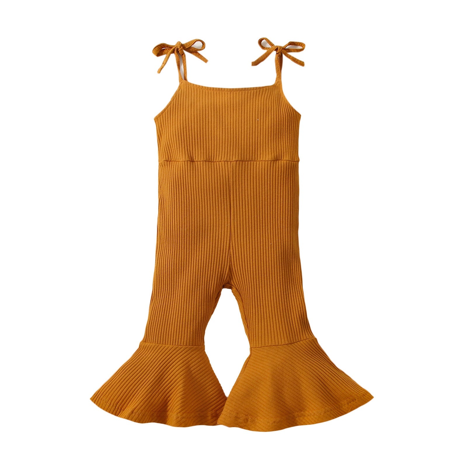 Summer Girls' Sunken Stripe Cotton Solid Color Sling One-piece Bell-bottom Pants - Cindi Book