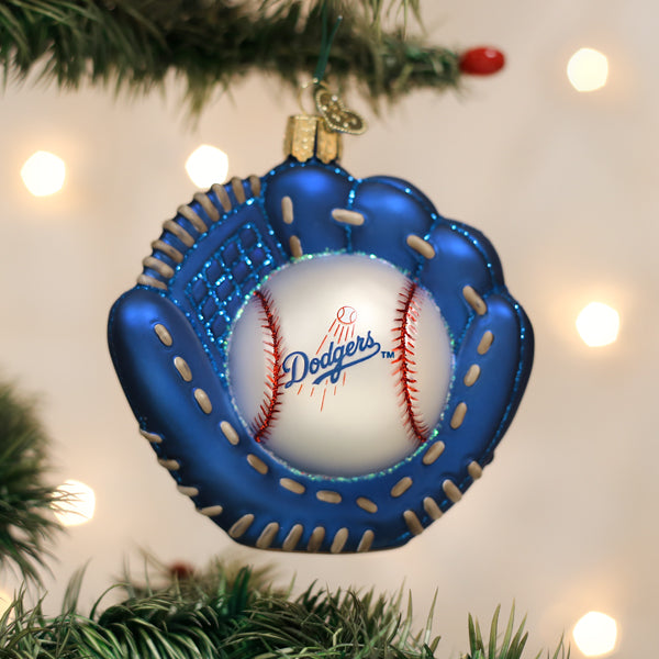 Old World Christmas Dodgers Baseball Mitt Ornament - hand-blown glass Christmas tree ornament