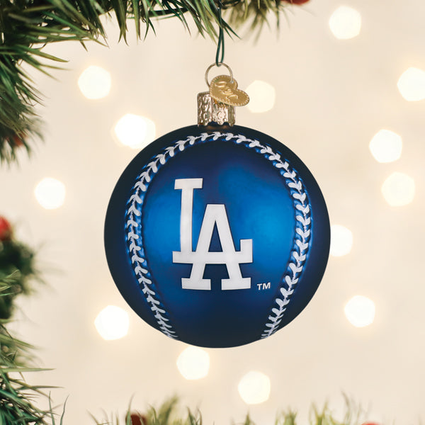 Old World Christmas Dodgers Baseball Ornament - hand-blown glass Christmas tree ornament