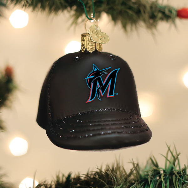 Old World Christmas Marlins Baseball Cap Ornament - hand-blown glass Christmas tree ornament