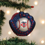 Old World Christmas Twins Baseball Mitt Ornament - hand-blown glass Christmas tree ornament