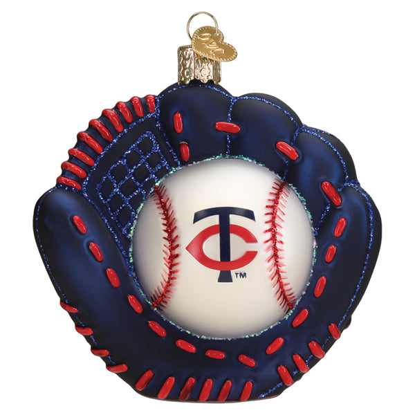 Old World Christmas Twins Baseball Mitt Ornament - hand-blown glass Christmas tree ornament (view 3)