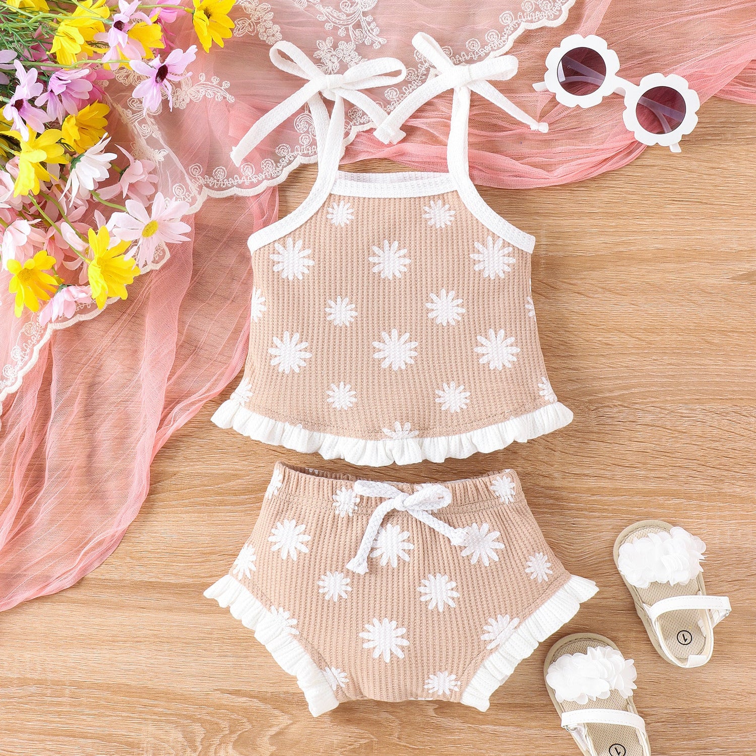 Waffle Two-Piece Set Baby Triangle Shorts Set