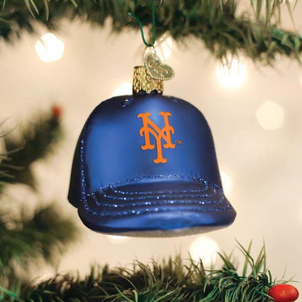 Old World Christmas Mets Baseball Cap Ornament - hand-blown glass Christmas tree ornament