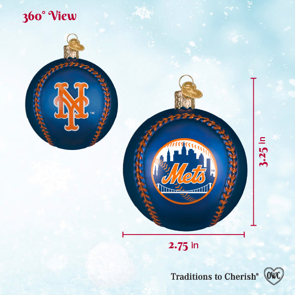 Old World Christmas Mets Baseball Ornament - hand-blown glass Christmas tree ornament (view 5)