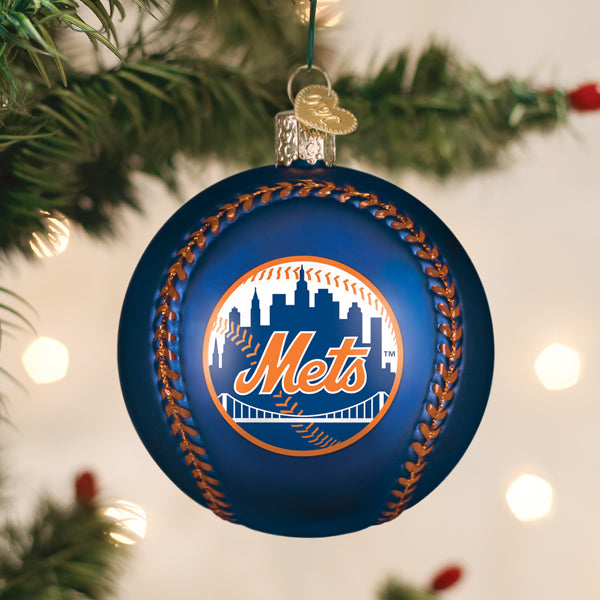 Old World Christmas Mets Baseball Ornament - hand-blown glass Christmas tree ornament