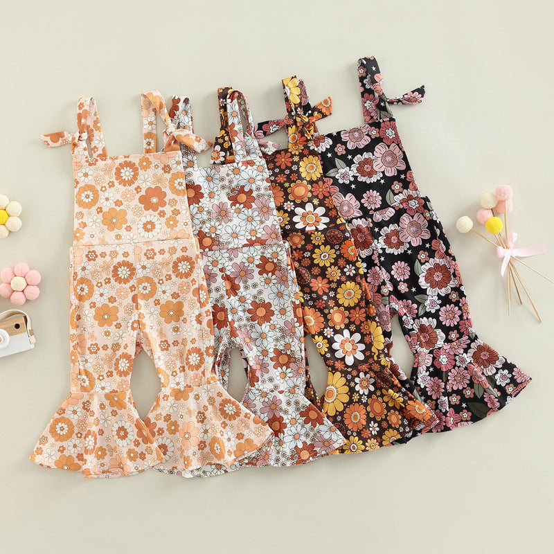 Girls' Floral Print Bell-bottom Pants Jumpsuit - Cindi Book