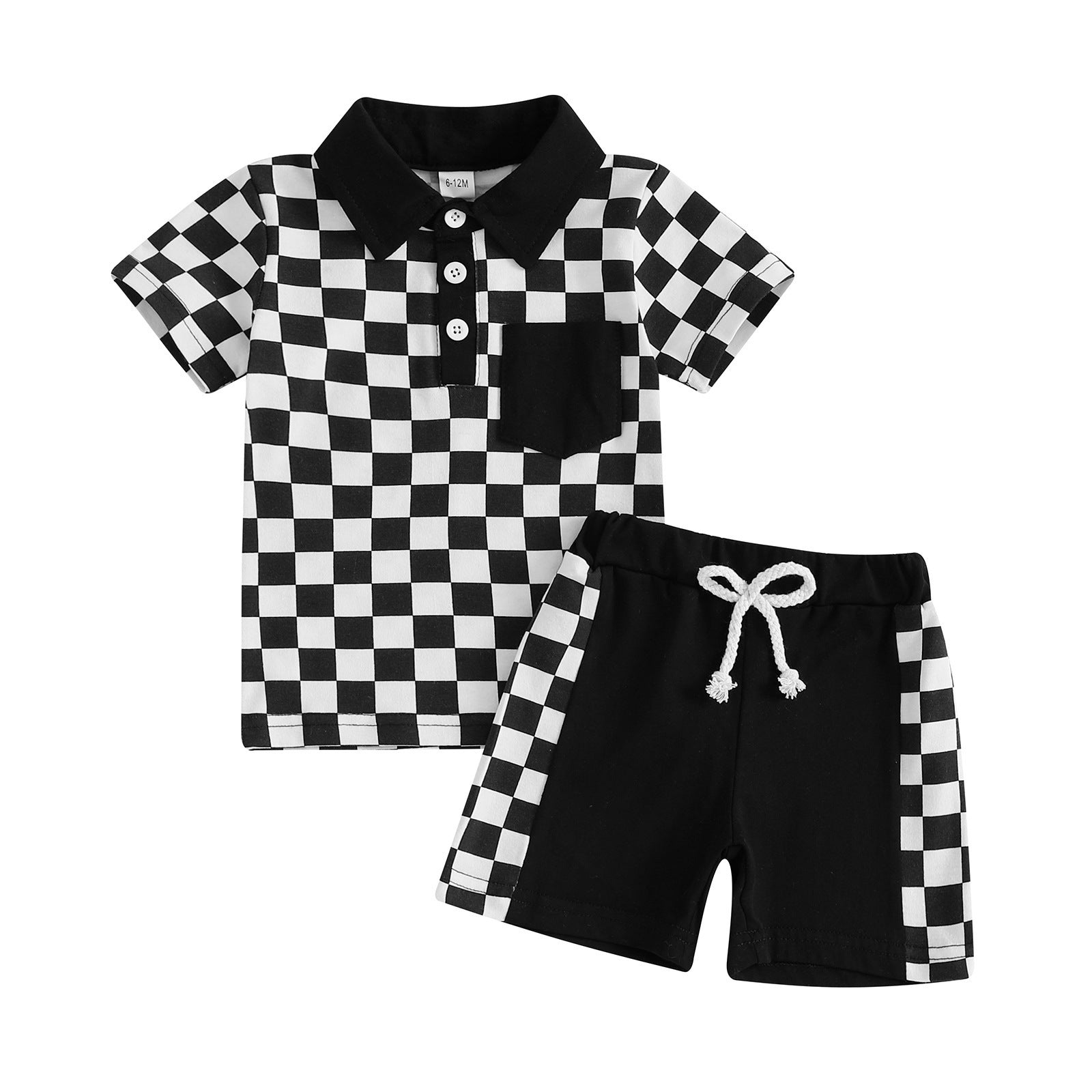 Boys' Lapel Plaid Short Sleeve T-shirt Shorts Set - Cindi Book