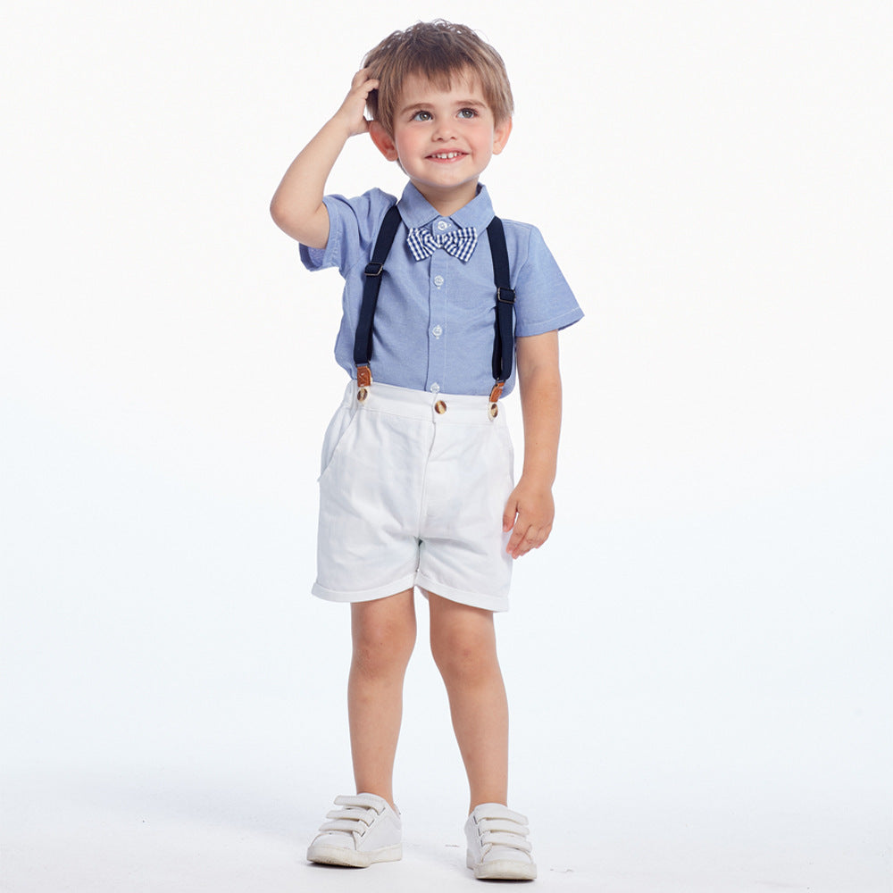 Summer Korean Style Boy's Short-sleeved Shirt Suspender Pants Suit - Cindi Book