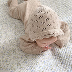 Knitted Hollow Jumpsuit Baby Girl Lace Long-sleeved Romper With Hat - Cindi Book