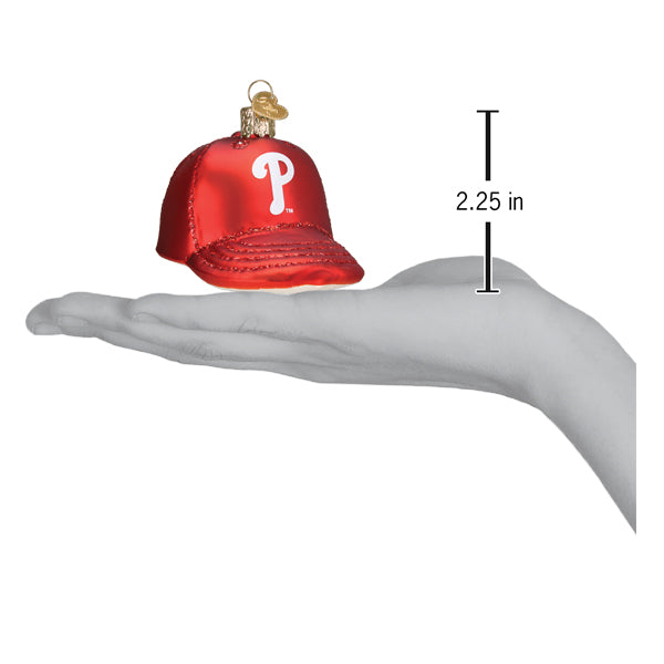 Old World Christmas Phillies Baseball Cap Ornament - hand-blown glass Christmas tree ornament (view 4)