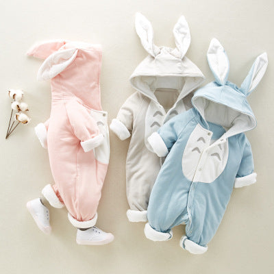 The new cotton padded cotton baby romper thickened chinchilla hooded cotton baby Onesies newborn go climbing clothes - Cindi Book