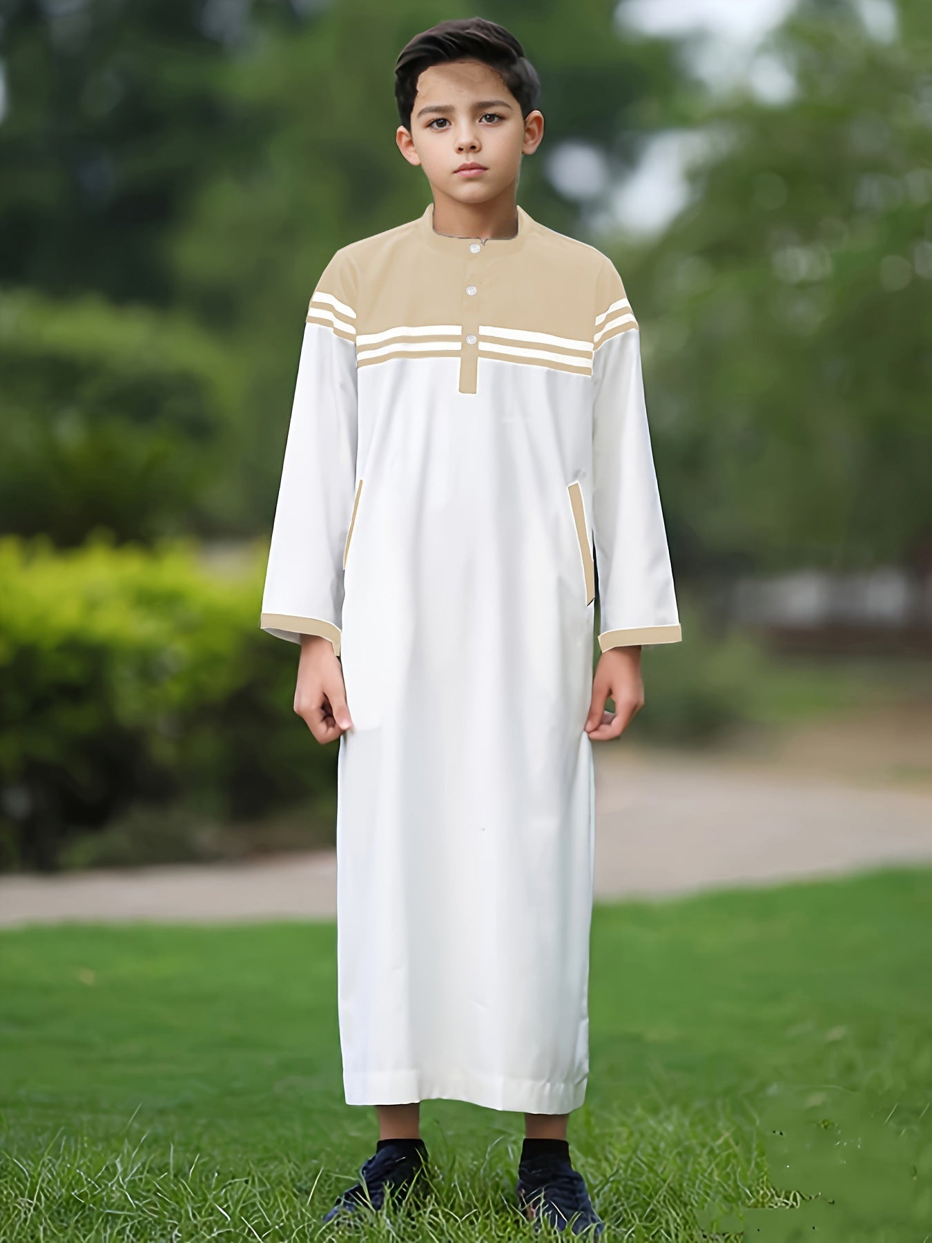 Boy's Fashion Color Contrast Button Striped Robe - Cindi Book