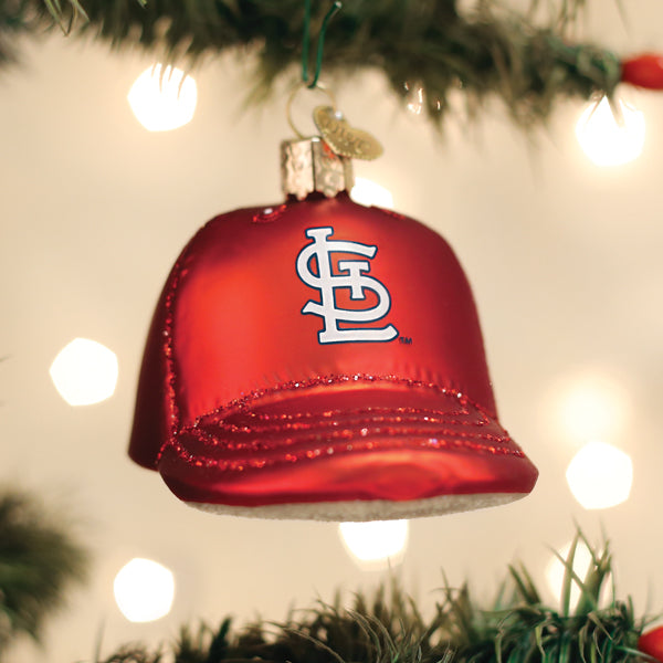 Old World Christmas Cardinals Baseball Cap Ornament - hand-blown glass Christmas tree ornament