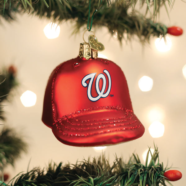 Old World Christmas Nationals Baseball Cap Ornament - hand-blown glass Christmas tree ornament