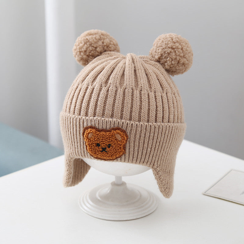 Baby Hat Warm Earflaps Cap Cute Bear Baby Knitted Woolen Cap - Cindi Book