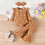 Children's Printed Top Bell-bottom Pants Hair Band Set - Cindi Book