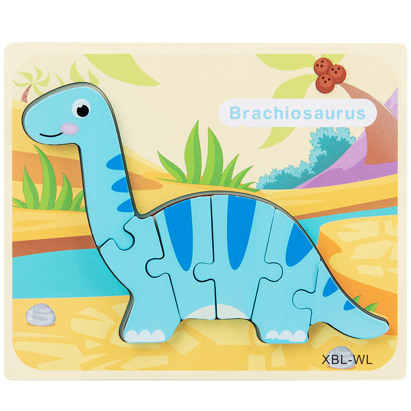 Baby Wooden Cartoon Dinosaur 3D Puzzle Jigsaw for Kids Montessori Early Learning Educational Puzzle Toys - Cindi Book
