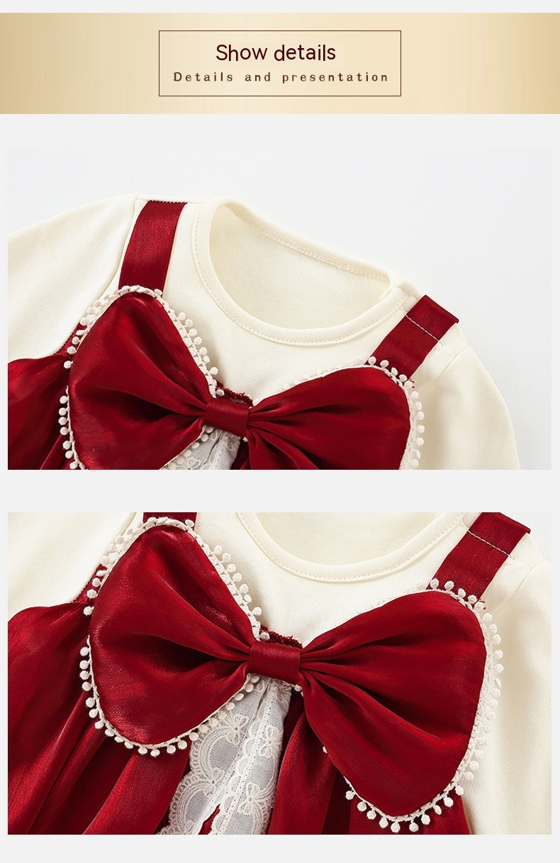 Baby Jumpsuit Bow Baby Long-sleeved Triangle Romper Romper - Cindi Book