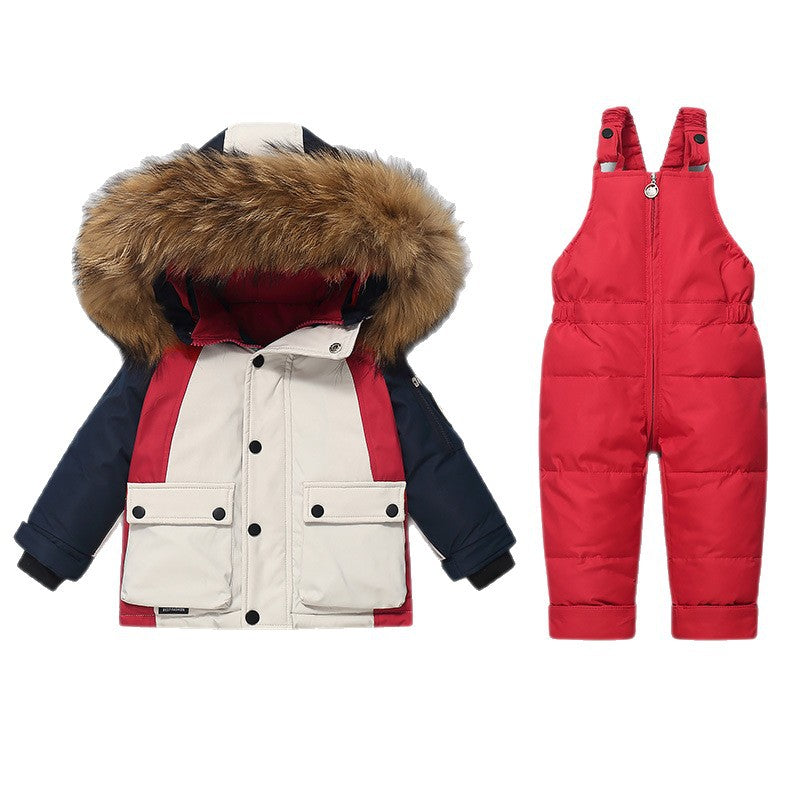 Thickened Down Jacket And Bib Overalls Two-Piece Set For Kids - Cindi Book