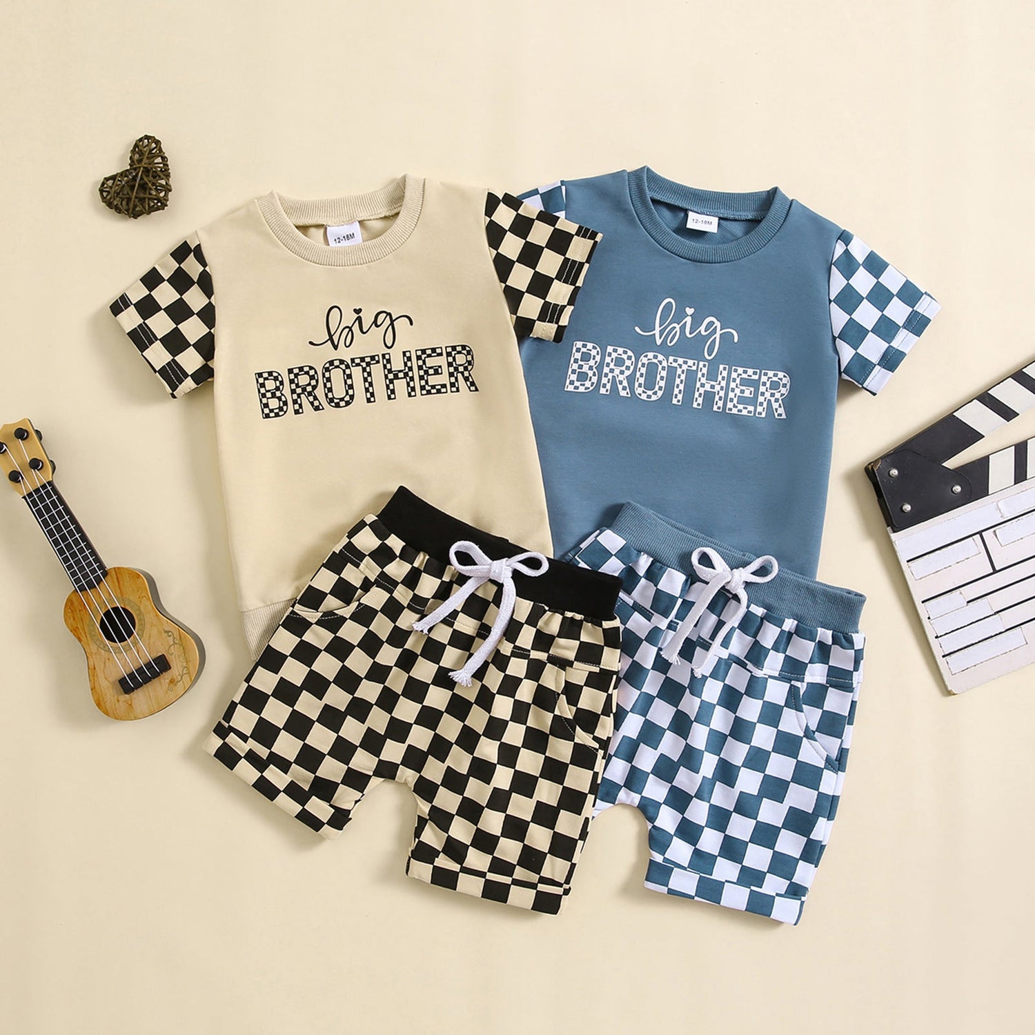 Children's Letter Printed T-shirt Plaid - Cindi Book