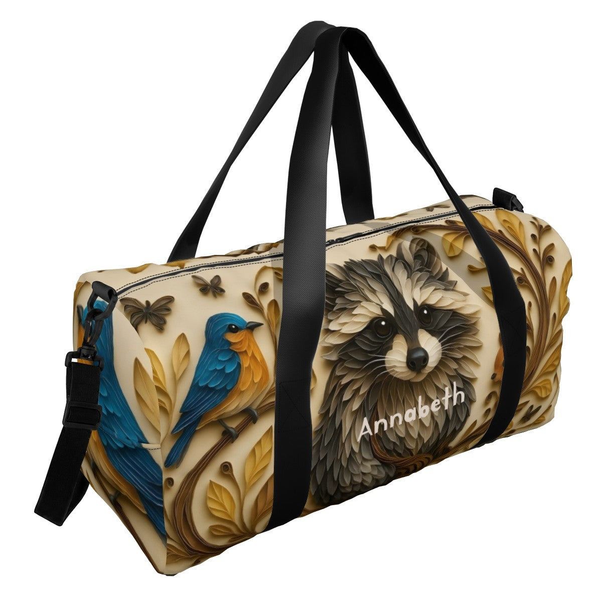 Personalized Woodland Raccoon Duffel Bag with Custom Name – Baby Travel, Gym & Weekend Bag