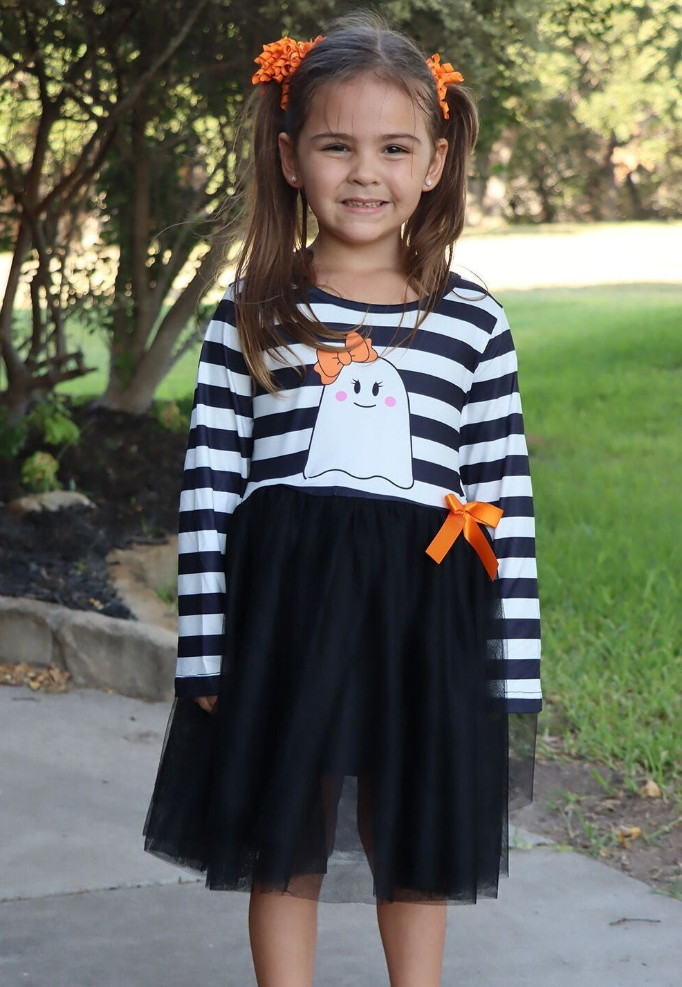 Rylee Faith Designs - Fall Halloween Ghost Baby Girls Tutu Skirt Long Sleeve Stripe Dress