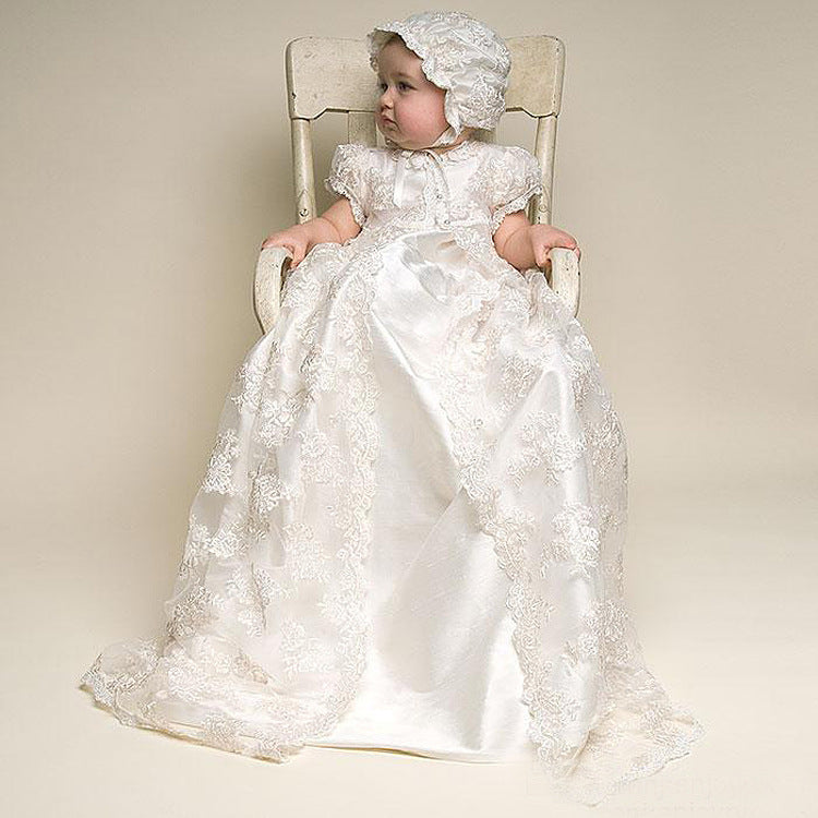 Girls Dress Short-sleeved Lace Embroidered Mesh Dress - Cindi Book