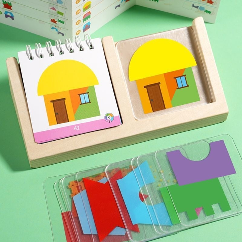 Building Block House Geometric Shape Spatial Reasoning Puzzle Tabletop Game Toy - Cindi Book