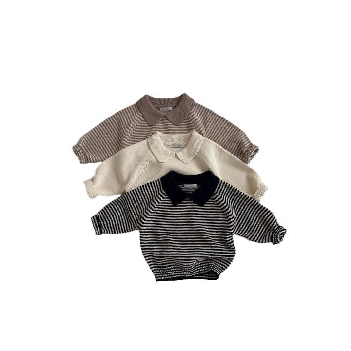 Children's Polo Collar Stripes Knitted Sweater - Cindi Book