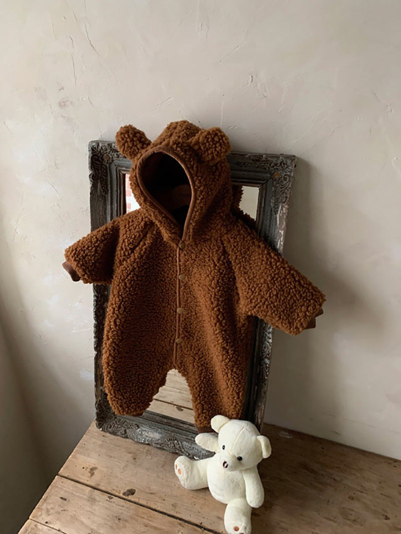 Baby Winter Boys And Girls Bear Double-sided Lamb Hooded Cotton Jersey - Cindi Book