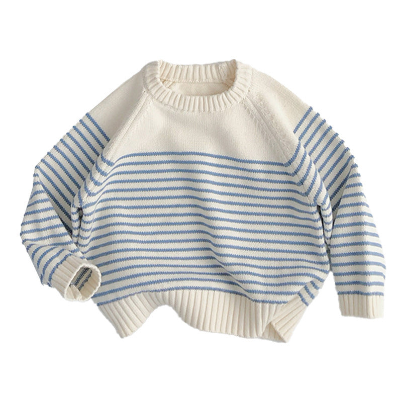 Korean Style Loose Coat Striped Plug-in Knitted Sweater - Cindi Book