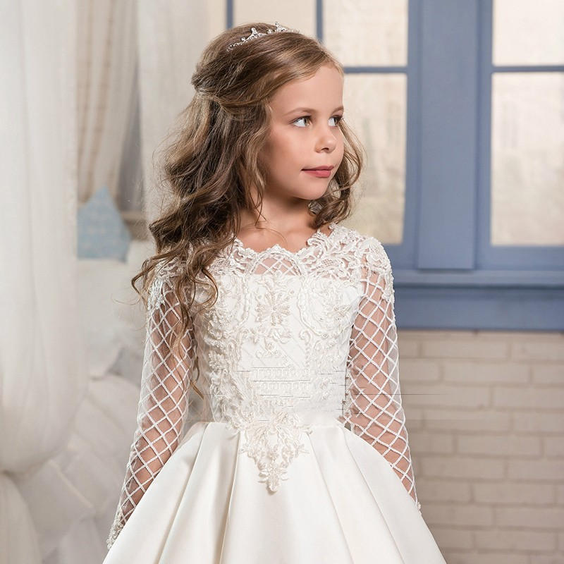 Little Girl Long Sleeve Dresses Champagne - Cindi Book